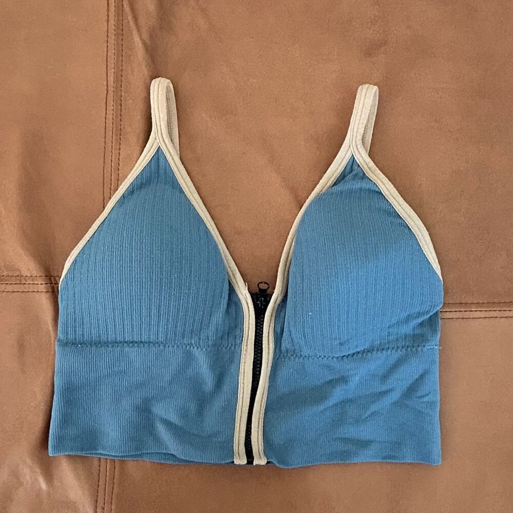 Patchwork Padded Crop Cami Top with Zip